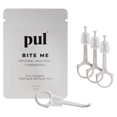 PUL 2-in-1 Aligner Removal Tool and Chewies for Invisalign Aligners, Retainers and Trays - Patented Invisalign Remover Tool for Easy Removal &amp; Secure Fit - Pack of 4, White