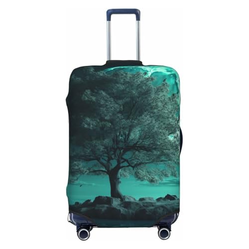 SMAZDFXX Fundas elásticas para Maletas con diseño de árbol Verde Azulado a la luz de la Luna, a Prueba de Polvo y arañazos, Gruesas, Lavables y aptas para Maletas Extra Grandes.