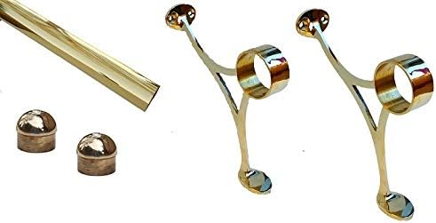 5 ft Foot Rail -2" OD Brass Bar Foot Rail with 2 Combination Brackets-2 Dome End Caps