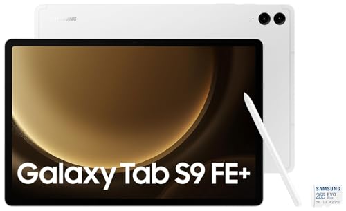 Image of Samsung Galaxy Tab S9 FE+ 31.50 cm (12.4 inch) Display, RAM 8 GB, ROM 128 GB Expandable, S Pen in-Box, Wi-Fi, IP68 Tablet, Silver EVO Plus 256GB microSDXC