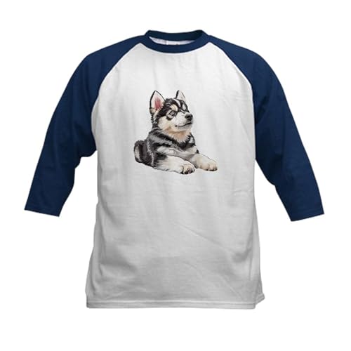 CafePress Alaskan Malamute Puppy Kids Baseball T Shirt Kids Cotton Baseball Jersey, 3/4 Raglan Sleeve Shirt Navy/White