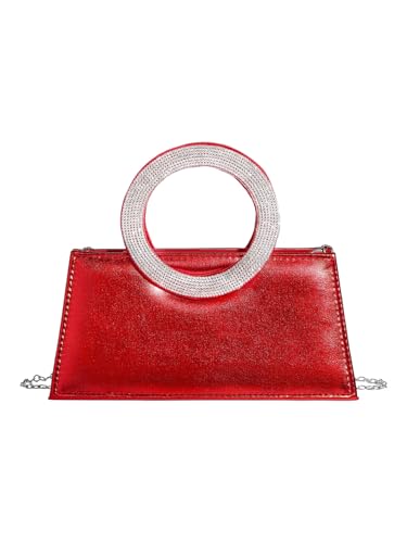 Milumia Women's Glitter Rhinestone Square Evening Handbags Top Handle Party Clutch Purse Red One Size