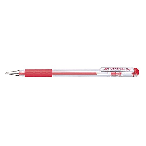 Pentel, penna gel a sfera Hybrid Gel Grip Rollerball, punta da 0,6 mm, tratto da 0,3 mm, nero. Confezione da 12 Red