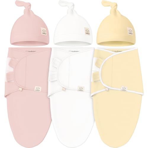 KeaBabies 3-Pack Swaddles for Newborns, Girls, Boys with Hats - Organic Soft Baby Sleep Sacks, Breathable Baby Swaddle 3-6 Months Beanies Set, Premie Infant Sleep Sack 0-3 Months (Daffodil)