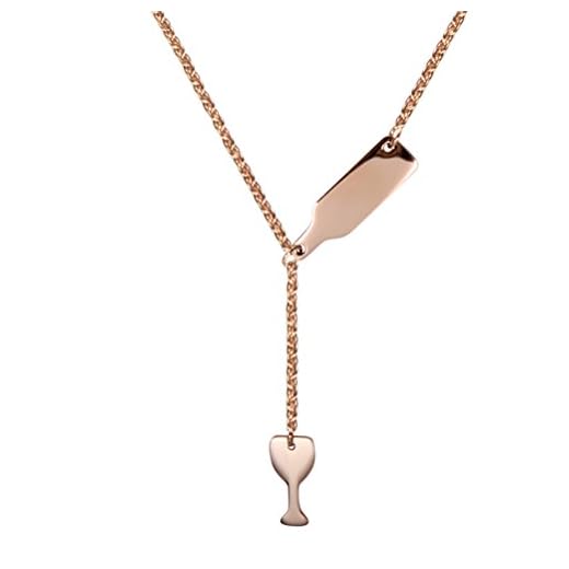 PAURO Femme Acier Inoxydable Bouteille De Vin Verre Pendentif Colliers Y, Or Rose