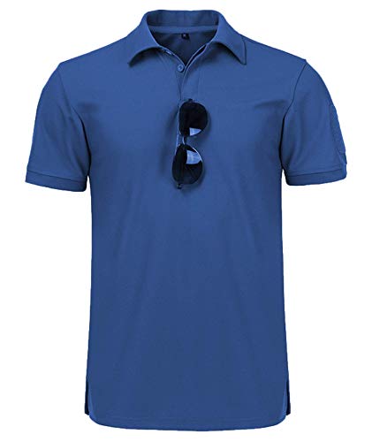 igeekwell Polo à manches courtes pour homme - Pour le golf - Pour le sport, les loisirs, le tennis, l'été - Avec porte-lunettes - Boutonnière - Respirant, Bleu (012), XL Cover