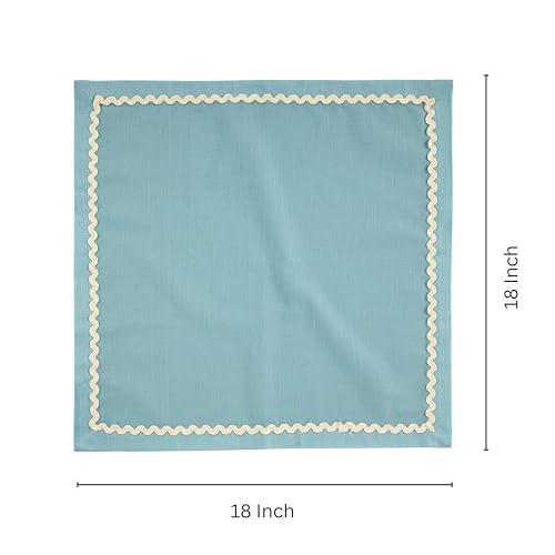 Image of FINGERCRAFT Cloth Napkins Set of 6, 18x18 Inch, 100% Cotton Table Napkins with RIC Rac Scallop Lace Trim, Reusable Washable Dinner Napkins for Wedding, Party, Dining & Home Decor (Powder Blue)
