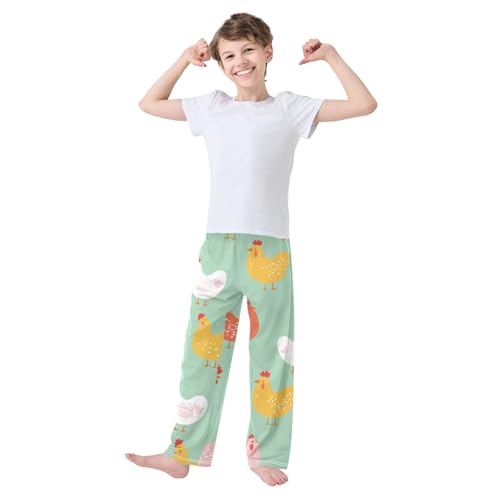 Chicken Floral Boys Long Pants Soft Trousers Elastic Waist Kids Lounge Bottoms with Pockets S-XL3