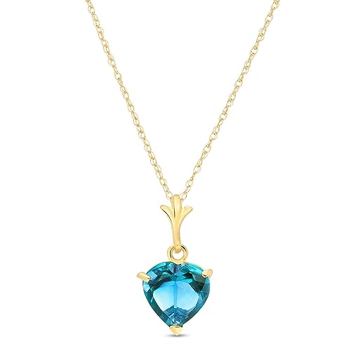 14k Solid Gold Pendant Necklace Heart Shaped Handcrafted Fine Jewelry (18 Inch, Natural Blue Topaz, Yellow Gold)2
