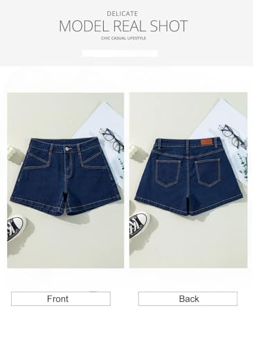Image of Shasmi Women's High Waisted Stretch Denim Shorts - Platinum Casual Summer Jean Shorts with Pockets | Soft Breathable Cotton Blend Hot Pants for Women (Short 266)