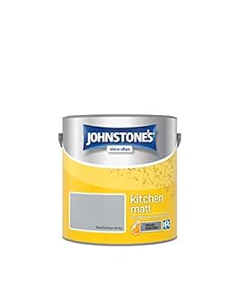 Johnstone's - Kitchen Paint - Manhattan Grey - Matt Finish - Grease & Stain Resistant - Suitable for Kitchen Walls & Ceilings - Highly Durable - Low Odour - 12m2 Coverage per Litre - 2.5L