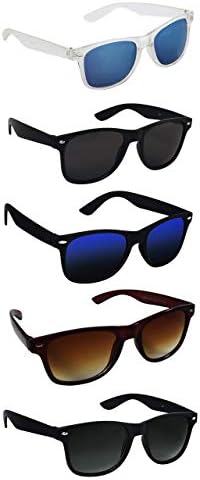 Silver Kartz Men's Women's Unisex Non Polarized UV Protected Black Multi Color Plastic Aviator Sunglass Set of 5
