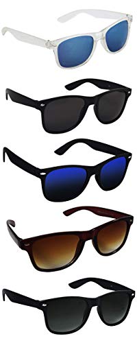 Silver Kartz UV 400 Protection Men's and Women's Aviator Sunglasses (Black, Medium) - Pack of 5