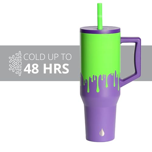 Image of Elemental Spill Proof 40oz Insulated Tumbler with Handle & Straw Travel Mug | Stainless Steel Commuter Travel Coffee Mug for Cold Beverages, Includes 2 Straws & a Spill Proof Lid for Everyday Use