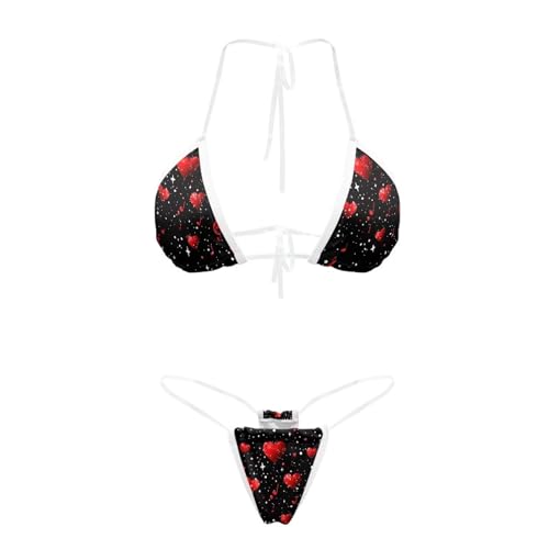 Qznuberone Sexy Bikinis for Women Valentine's Day Decoration 2 Piece Bikini Clear Spaghetti Strap Swimsuits Red Heart Print Bathing Swimwear Triangle Bathing Suit