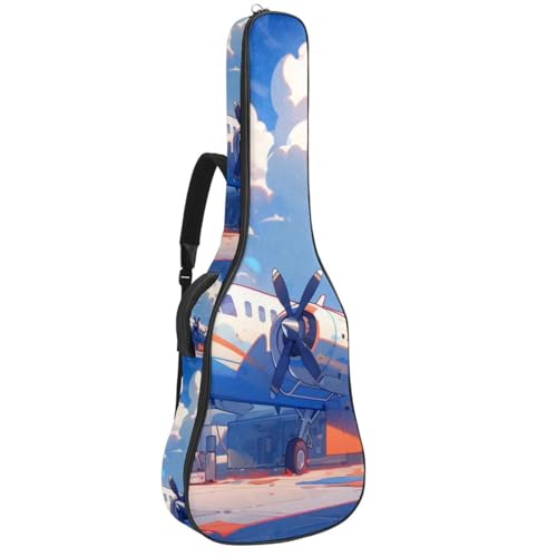 Sac de guitare acoustique 40 pouces imperméable et rembourré avec motif avion multicolore