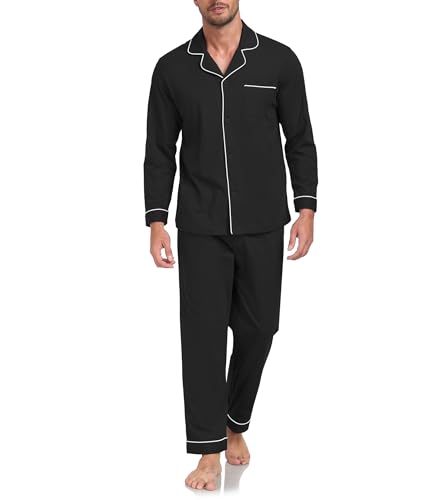 Image of EA'S SECRET Men's Cotton Pajamas Set Button Down Pjs Set for Men Long Sleeve Knit Sleepwear Loungewear with Pockets