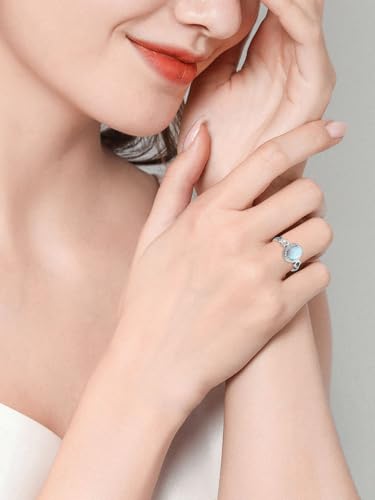 KZX Halo Opal Ring 925 Sterling Silver White Opal Ring Oval Opal Engagement Halo Ring Jewelry Valentine's Day Mother's Day Gift for Women Girls (Ring Size 6-8)3