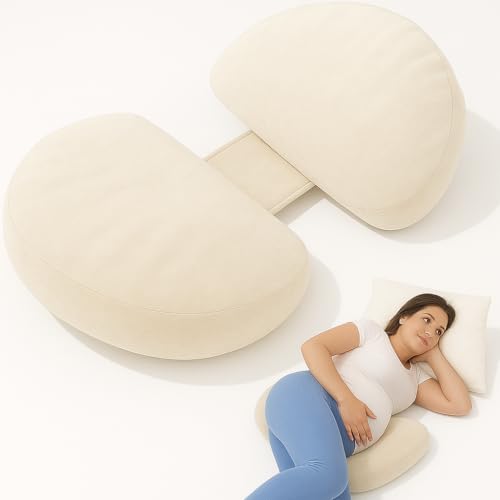 Image of Pregnancy Pillow for Women | Velvet Cover Maternity Pillow for Pregnant Women, Pregnancy Sleeping with Belly Stomach & Hip Pain /Body Support | Washable Cover (Cream, Set of 2)
