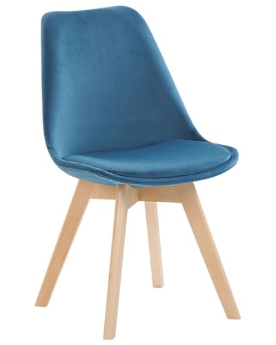 Image of Dream Furnishing - Set of 4 Scandinavian Modern Style Mid Century Modern Dinning Room Cafe Hotel Office Wooden Legs Chair (Full Fabric Blue)