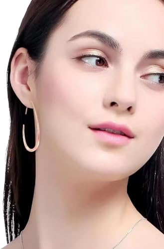 Image of Lightweight Teardrop Hoop Earrings for Women - 14k Gold /White Gold Plated Large Oval Pull Through Hoop Earrings High Polished Statement Jewelry Gift for Women