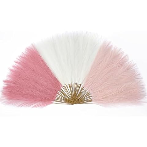 Serwalin 60pcs Pink Pampas Grass, 17.7" Faux Pampas Grass Decor, Artificial Fluffy Blush Pompas Grass Short Bulk Vase Filler Flower Arrangement for Home Wedding Boho Decor Cover