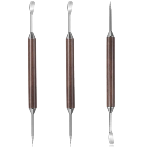 XLIUAX 3 Pack Latte Art Pen Double-Ended Coffee Latte Art Tools Stainless Steel Coffee Drawing Tools with Wood Handle Barista Accessories for Espresso Designs Home and Cafe Use