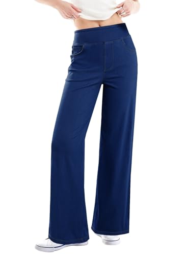 Sidefeel Women's Wide Leg Jeans High Waisted Tummy Control Soft Stretchy Comfort Fit Pull On Denim Pants