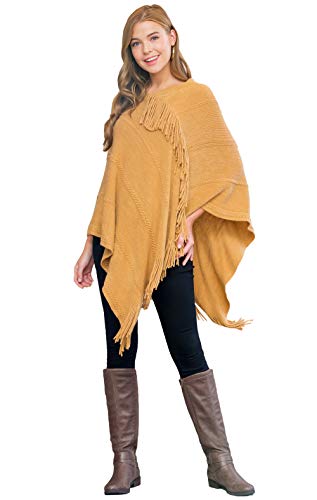 La Mejor review de Chal ganchillo tabla con los diez mejores. 21 MYS Collection - Chal clásico de punto suave - Suéter básico cálido con flecos y borlas de ganchillo grueso, cuello en V liso, Flecos ecuestres - Caqui, Talla única