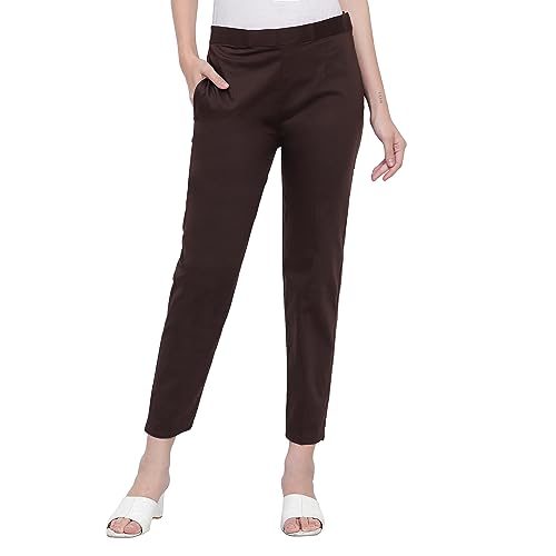 Image of BLUE STAR SHARK Stretchable Cotton Lycra Cigarette Pants | Versatile and Stylish Women's Pants | Comfortable Slim Jeggings | Ankle Length Straight Trousers for Office, Formal, Casual Wear