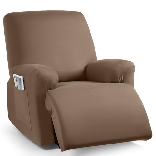 Image of TAOCOCO Stretch Recliner Chair Covers 3-Pieces Solid Furniture Covers Recliner Cover for Reclining Chair Slipcovers Feature Fitted Soft Washable Recliner Sofa Covers (1 Seat, Light Coffee)