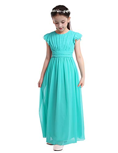 Aislor Kids Big Girls Flutter Sleeve Ruffle Chiffon Flower Girl Dress Wedding Bridesmaid Long Ball Gowns2
