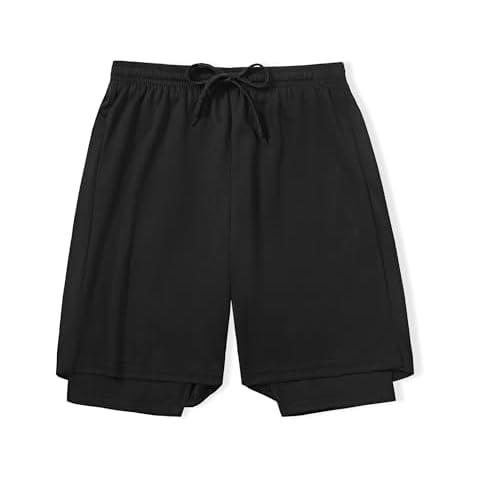 DaniChins Boys 2 in 1 Athletic Active Shorts Sports Running Quick Dry Breathable Compression Shorts (Black, 12) Cover
