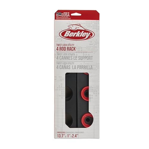 Image of Berkley Twist Lock Fishing Rod Rack, Stores 4 Rods, Black, Soft Foam Grip Pads Protect Rod Finishes, Durable Construction, Easy to Mount with Common Tools