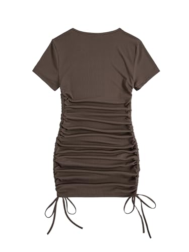 Image of Milumia Women's Casual Rib Knit Short Sleeve Drawstring T Shirt Dress