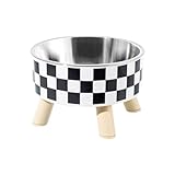 micherr Elevated Dog Bowl Stand with Feeders Dishes for Most Dog Size Checkered Print Food Dish Stainless Steel