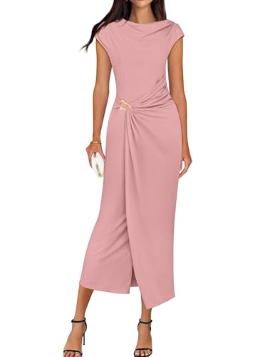 Image of ZESICA Women's 2026 Summer Cap Sleeve Casual Bodycon Dress Elegant Wedding Guest Cocktail Party Formal Long Midi Dresses