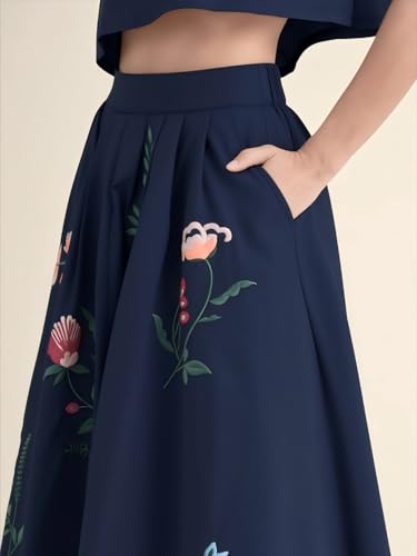 Image of Women Floral Embroidery Dress Sleeveless 2 Piece Tank Top and Skirt Loose Fit Boho Dress