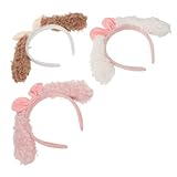 Healvian 3 Stück pack Hundeohren Stirnband aus Flauschigem Stoff mit Schleife Verstellbares Welpen Cosplay Haarband für Damen Party und Valentinstag Accessoire