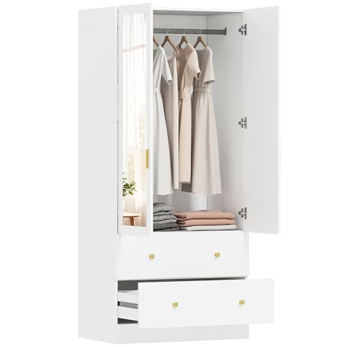 HOMCOM Armoire Chambre penderie avec Miroir, 2 Portes, Armoire à vêtements, Dressing avec 2...