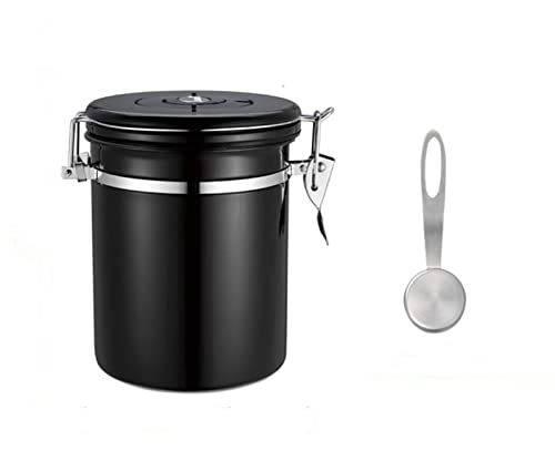 Boîte à Café Hermétique Inox, Conteneurs à Café Pots de Stockage en Acier Inoxydable 1800ML , Date Traqueur, Scoop de Mesure 10g et Valve de CO2 Unidirectionnelle Cover