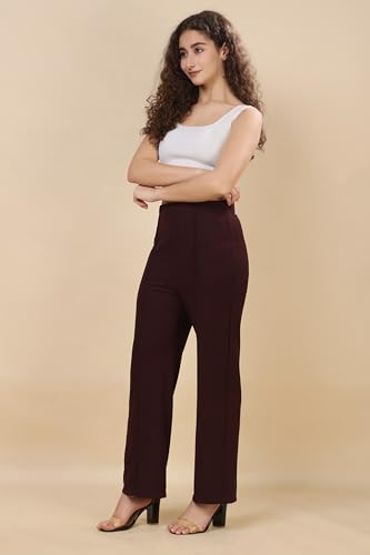 Image of Women's Polycotton Comfort Fit Straight Trousers - Lightweight, Flexible & Skin-Friendly Pants for Work, Travel & Casual Style
