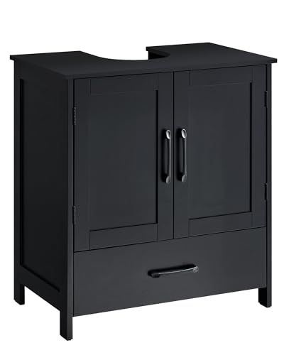 Cozivellia Bathroom Vanity Sink Cabinet Under Sink Storage Cabinet with 2 Doors Waterproof Pedestal Sink Cabinet for Bathroom Laundry Room Kitchen Black with Adjustable Shelf