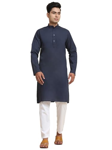 Image of Men's Pure Cotton Solid Kurta Pajama Set Mandarin Collar Casual Yoga Dress