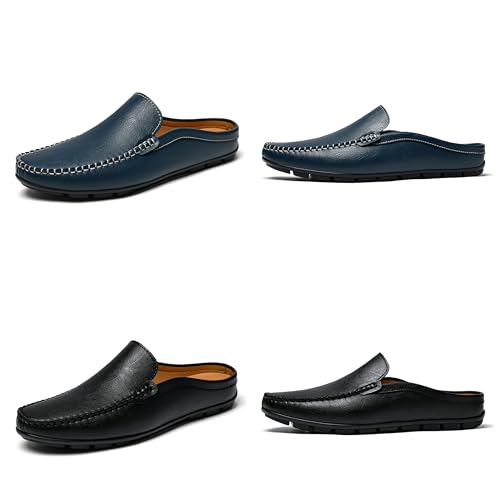 Mens Genuine Leather Slip On Mules Clog Breathable Punching Backless Smoking Slippers Casual Moccasins Half Loafers2