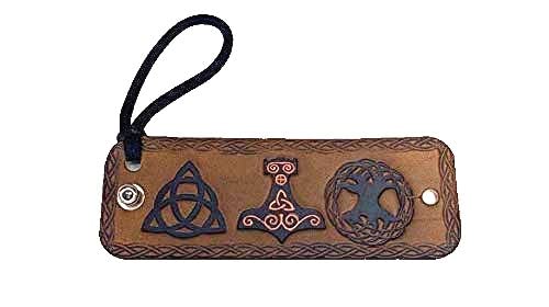 Handmade Brown Leather Hair Tie With Viking Hammer, Celtic Triquetra & Tree Of Life Man Bun | Top Knot | Hair Wrap | Ponytail Holder #TOP30