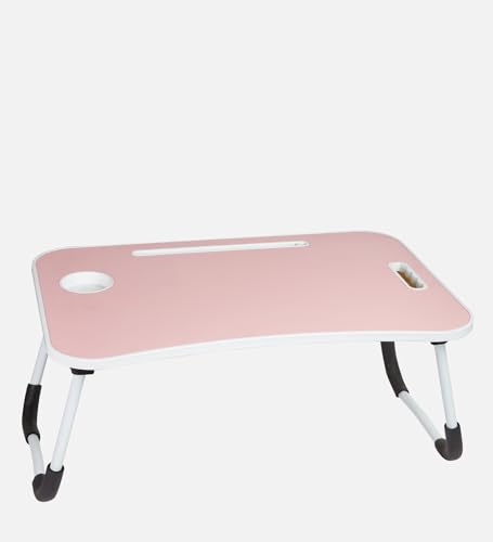 Image of GoRogue Foldable Wooden Mini Laptop Table for Bed, Study Table with Drawer, Tablet /Mobile Holder for Kids & Adults (Baby Pink)