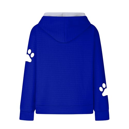 Cute Hoodie,Women'S Cute Graphic Hoodies Dog Cat Printed Long Sleeve Waffle Loose Hooded Sweatshirt With Pocket2
