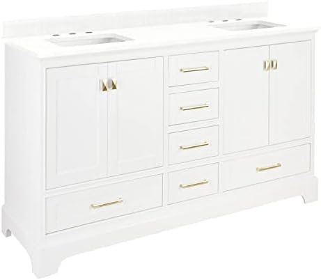 Signature Hardware 480783 Quen 72" Free Standing Double Vanity Set with Wood Cabinet, Vanity Top and Rectangular Undermount Vitreous China Sink - 8" Faucet Holes - Soft White/Feathered White