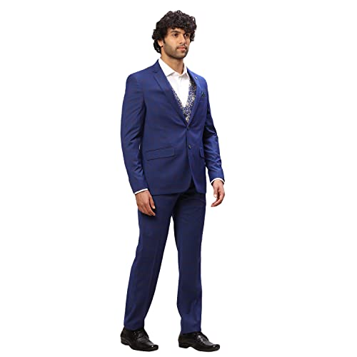 Image of Park Avenue Men's Regular Fit Poly Viscose Blend Notch Lapel Checks Pattern Full Sleeve Dark Grey Formal Suit